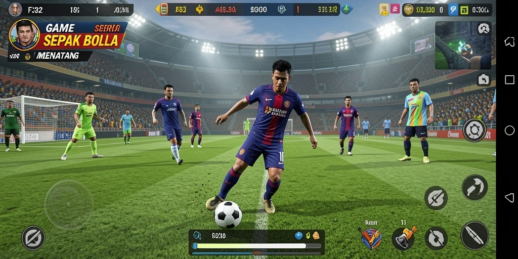 Tangkapan layar F32 menampilkan momen intens dalam pertandingan sepak bola.