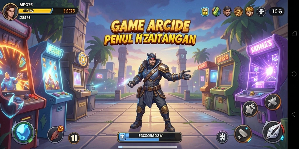 Screenshot utama MPO76 menampilkan gameplay Arcade yang dinamis dan menarik.