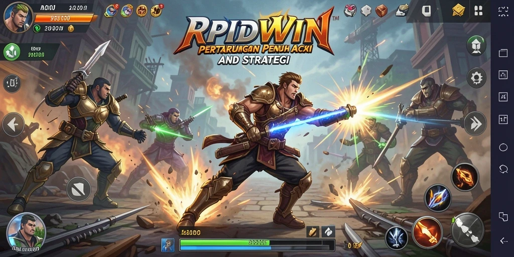 Tangkapan layar gameplay RPIDWIN menunjukkan pertarungan yang intens dan aksi cepat.
